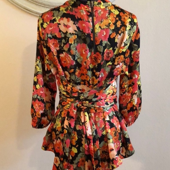 ZARA TRF FLOWER BLOUSE WRAP W/ EXTRA WIDE TIE SASH - Picture 6 of 8